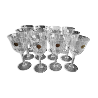 Set of 12 vintage white wine glasses in Italian crystal model Capri with original boxes