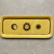 Porcelain cake dish with gold decoration, Moon and Sun