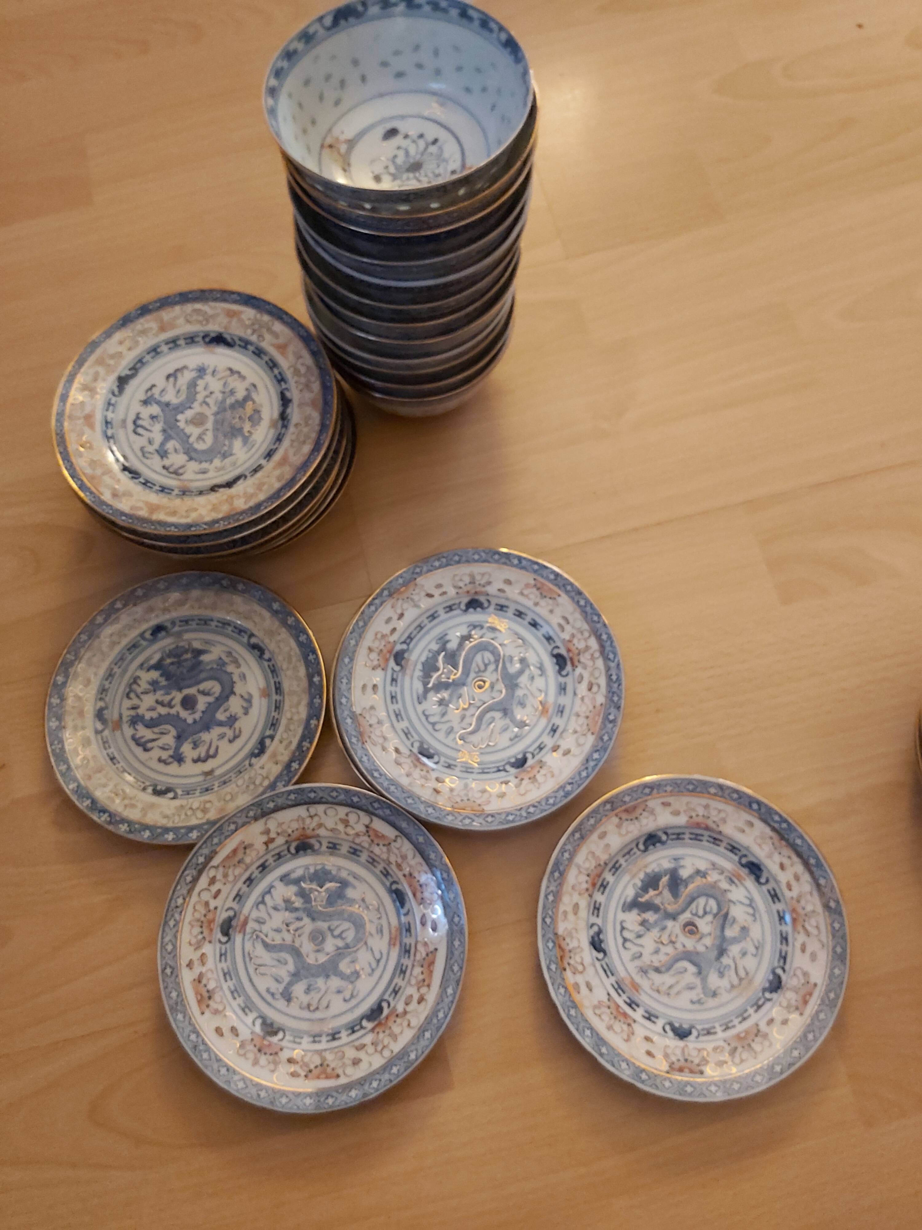 Service of 12 bowls and 12 under dishes in Chinese porcelain called rice seed of the 1960s