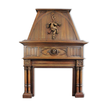 Gothic fireplace, wood, salamander motif, witch and hermitage