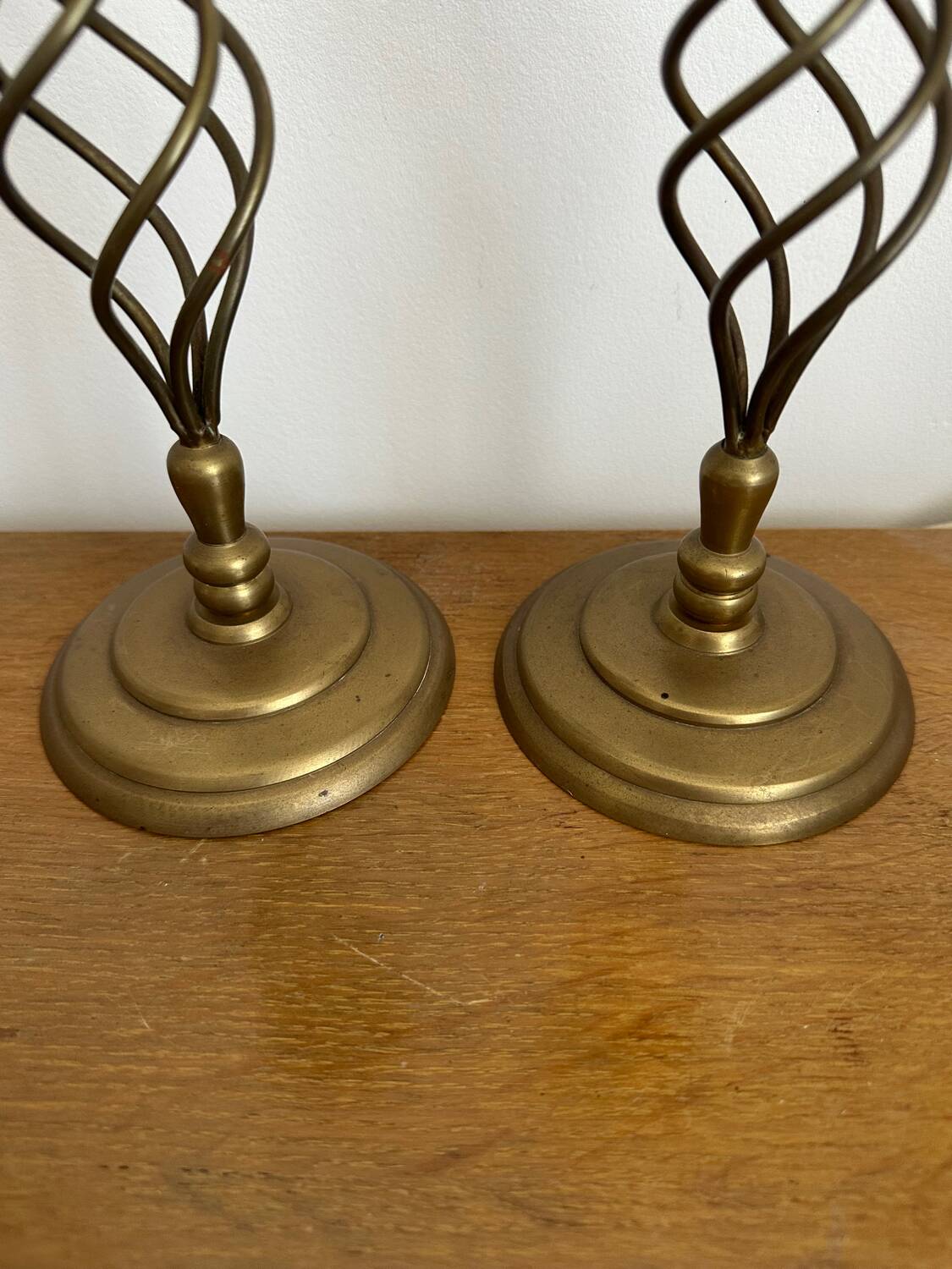2 vintage twisted brass candle holders
