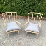 Pair of Baumann armchairs in raw beech