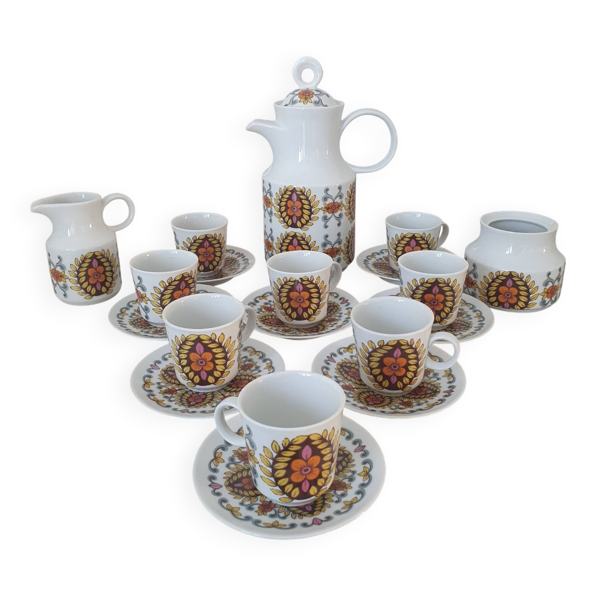 Vintage retro pattern coffee tea set