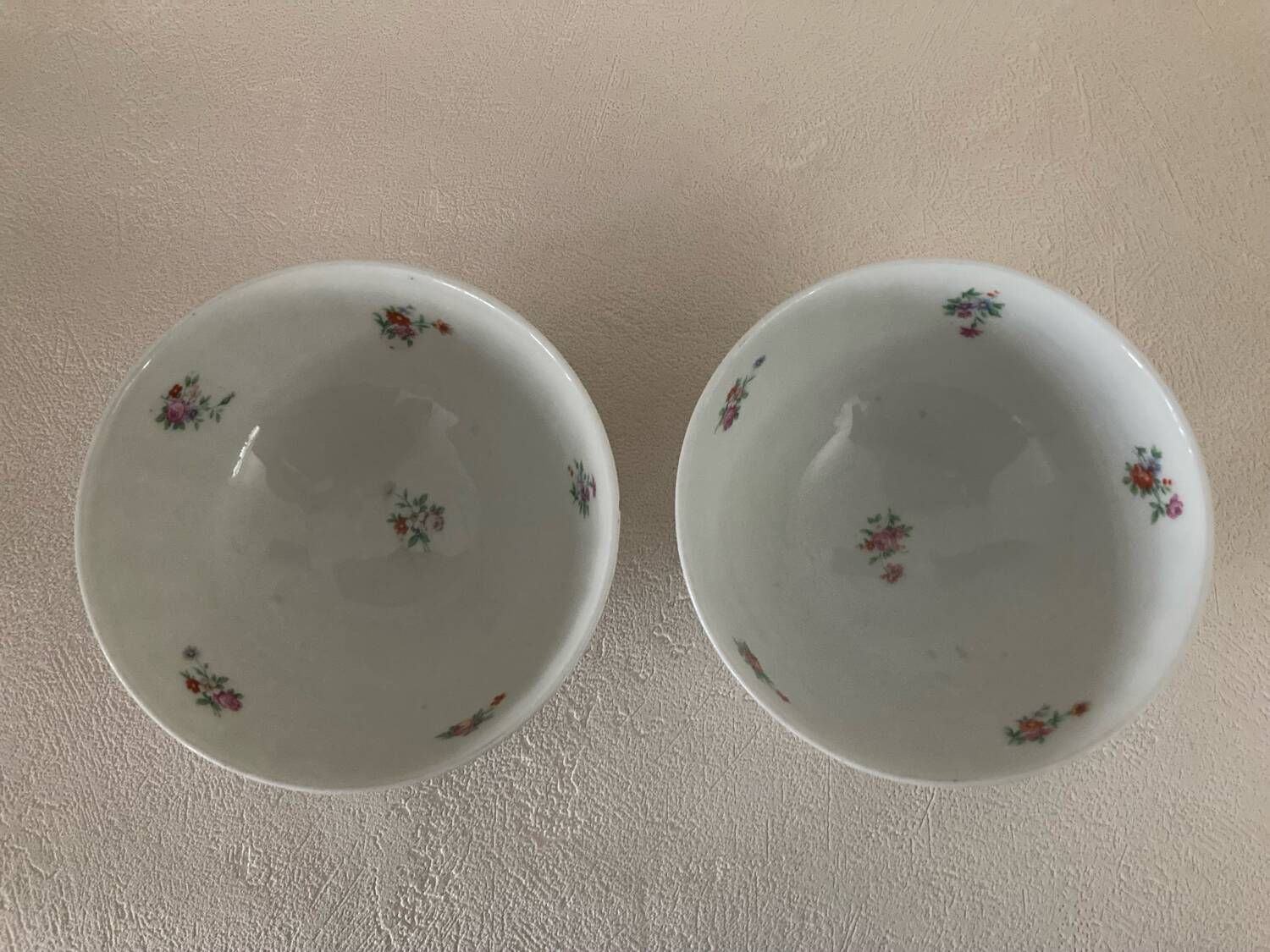 2 Antique Faceted Bowls with Small Flower Pattern PL France