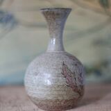 Glazed terracotta vase, small vase, ball vase with long neck, vase with floral motifs, thistles
