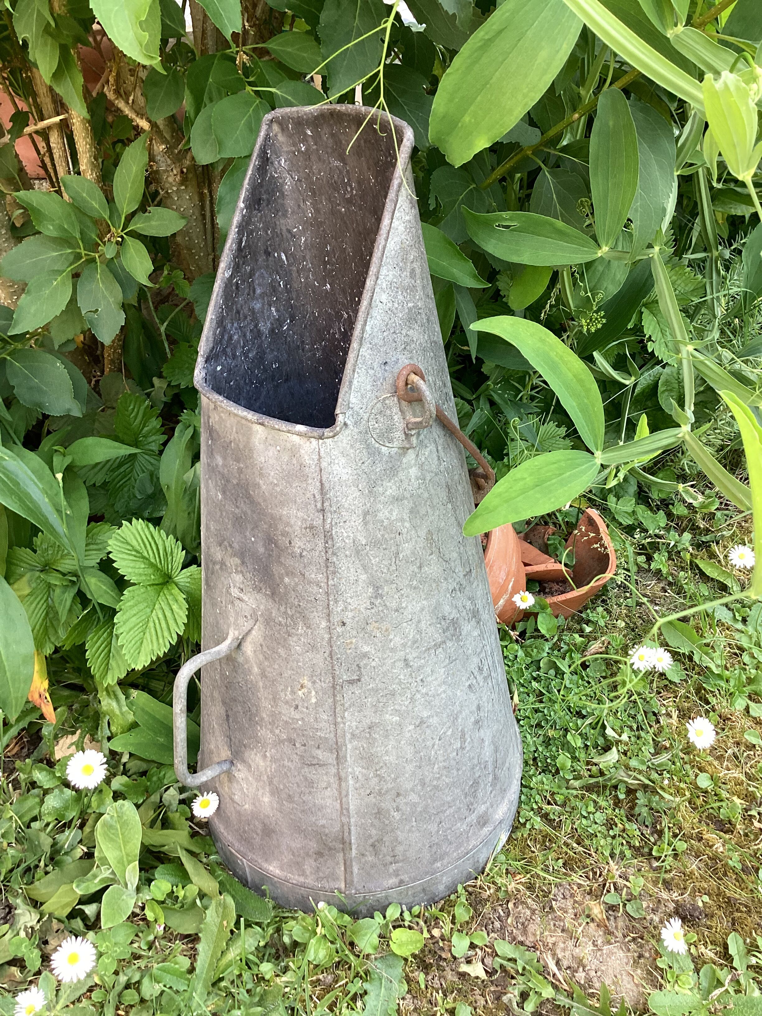 Vintage galvanized zinc coal bucket, conical shape, dimensions: height -50cm - width -25cm