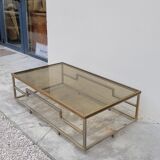 Rectangular coffee table in brass and chromed metal 1970 design
