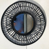 Round black rattan mirror