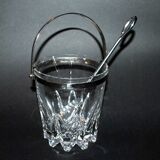 Vintage molded glass ice bucket and chrome ice cube spoon