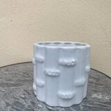 White earthenware flowerpot with bamboo decoration, signed and numbered