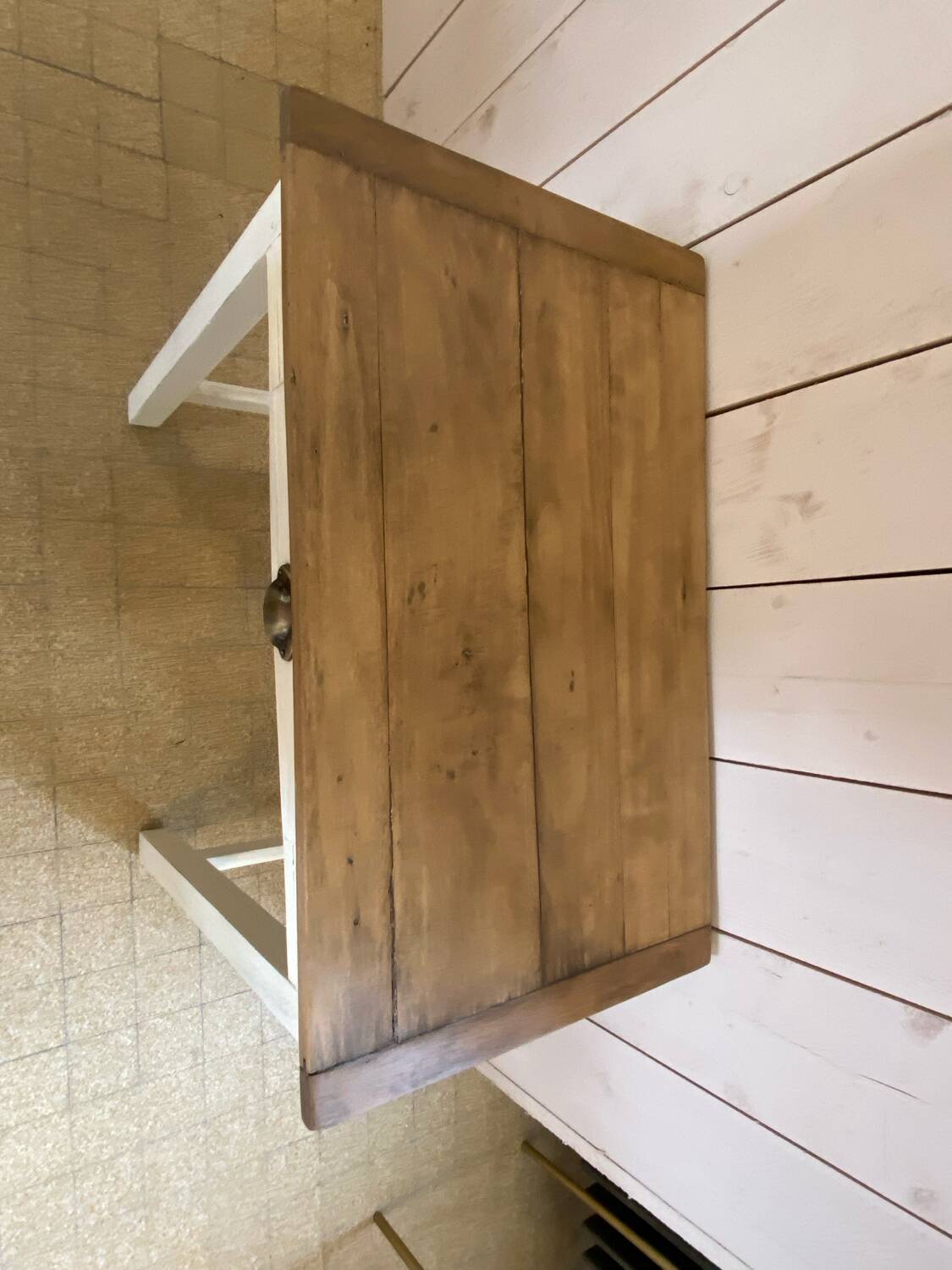 Small wooden desk table in patinated wood