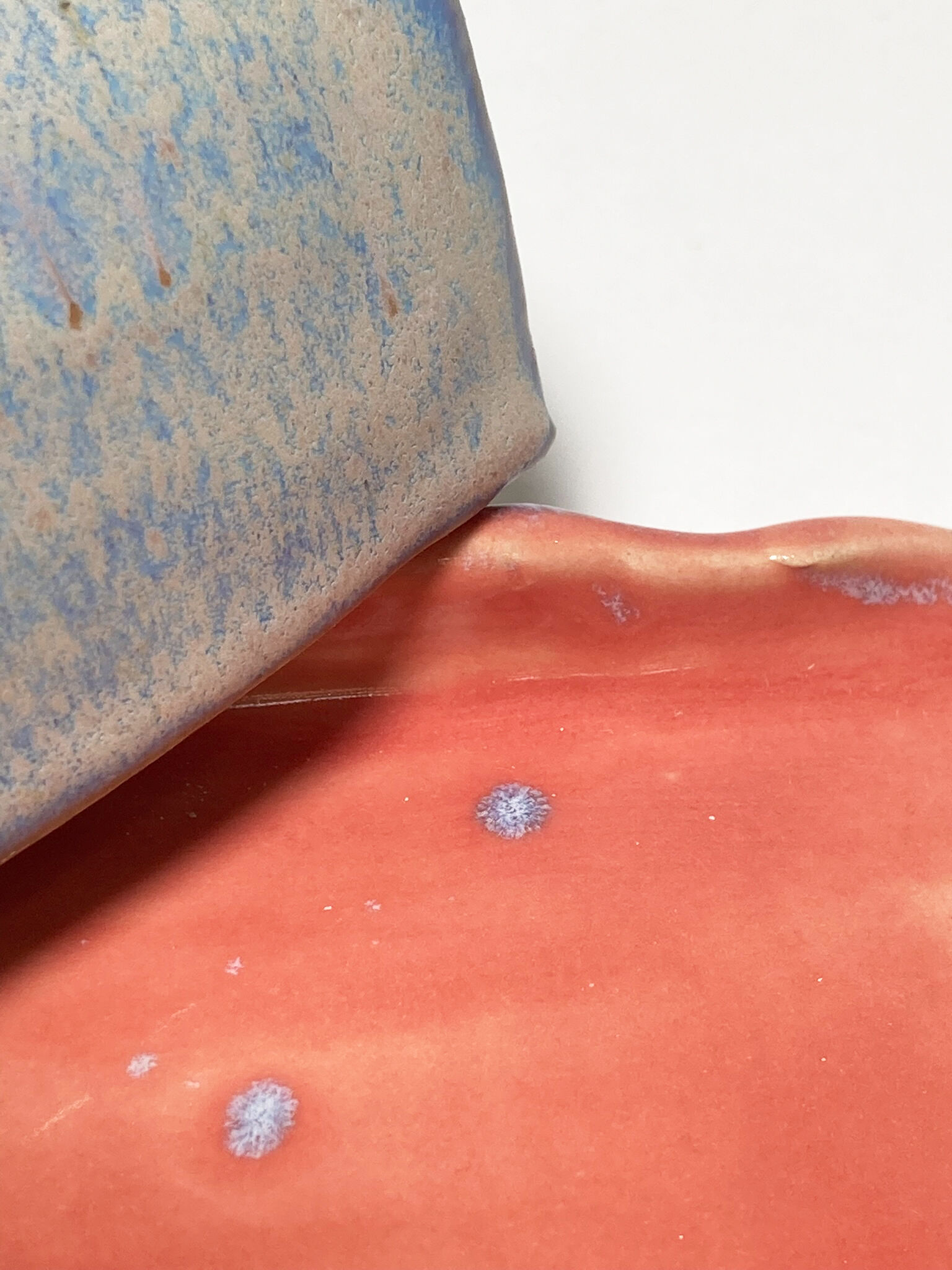 Blue and pink butter maker in ceramic