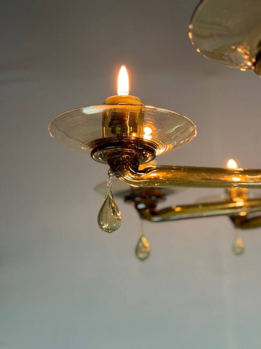 Venetian chandelier in mordoré murano glass by venini circa 1940