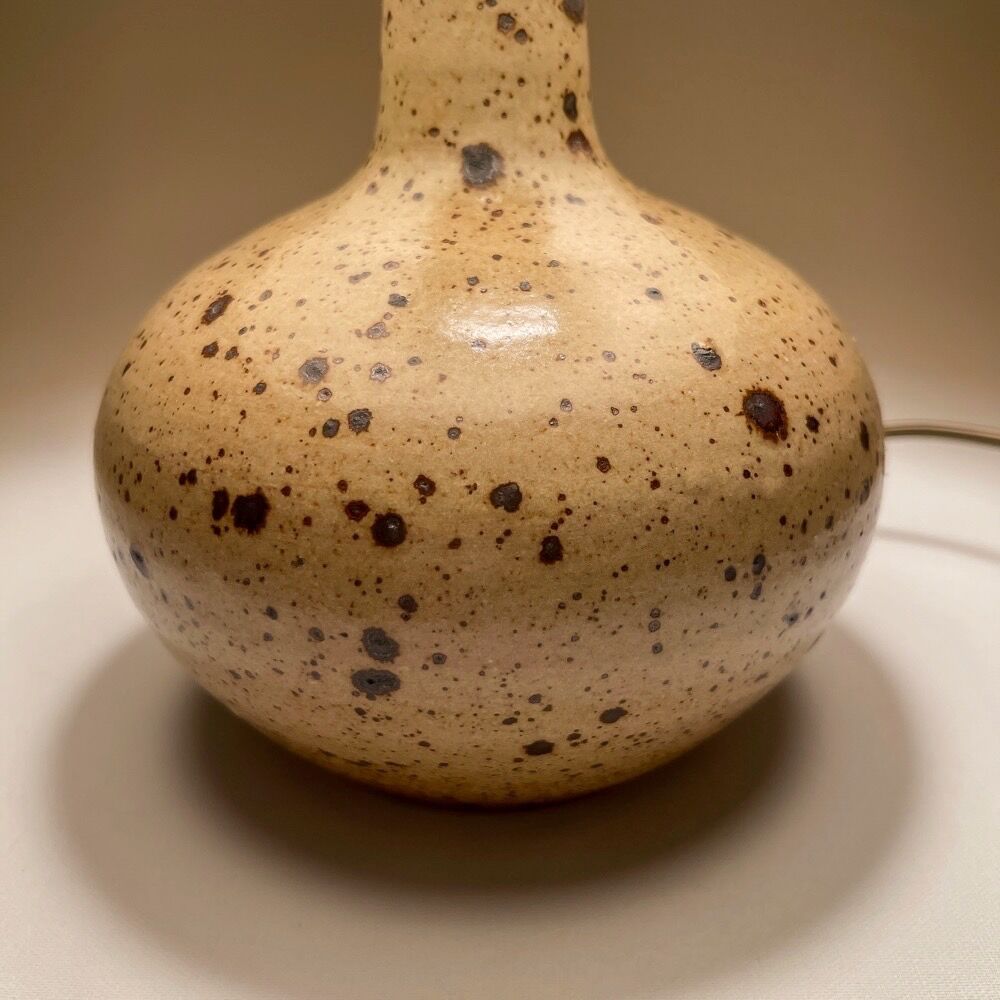 Lampe champêtre en grès pyrité et fleurs séchées années 70