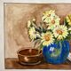 Small watercolor bouquet of yellow flowers signed Gautron 1986