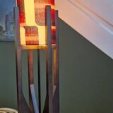 Unique mid-century sculptural walnut lamp – geometric shade