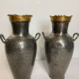 Pair of pewter vases with shagreen thistle decor, circa 1900, Art Nouveau