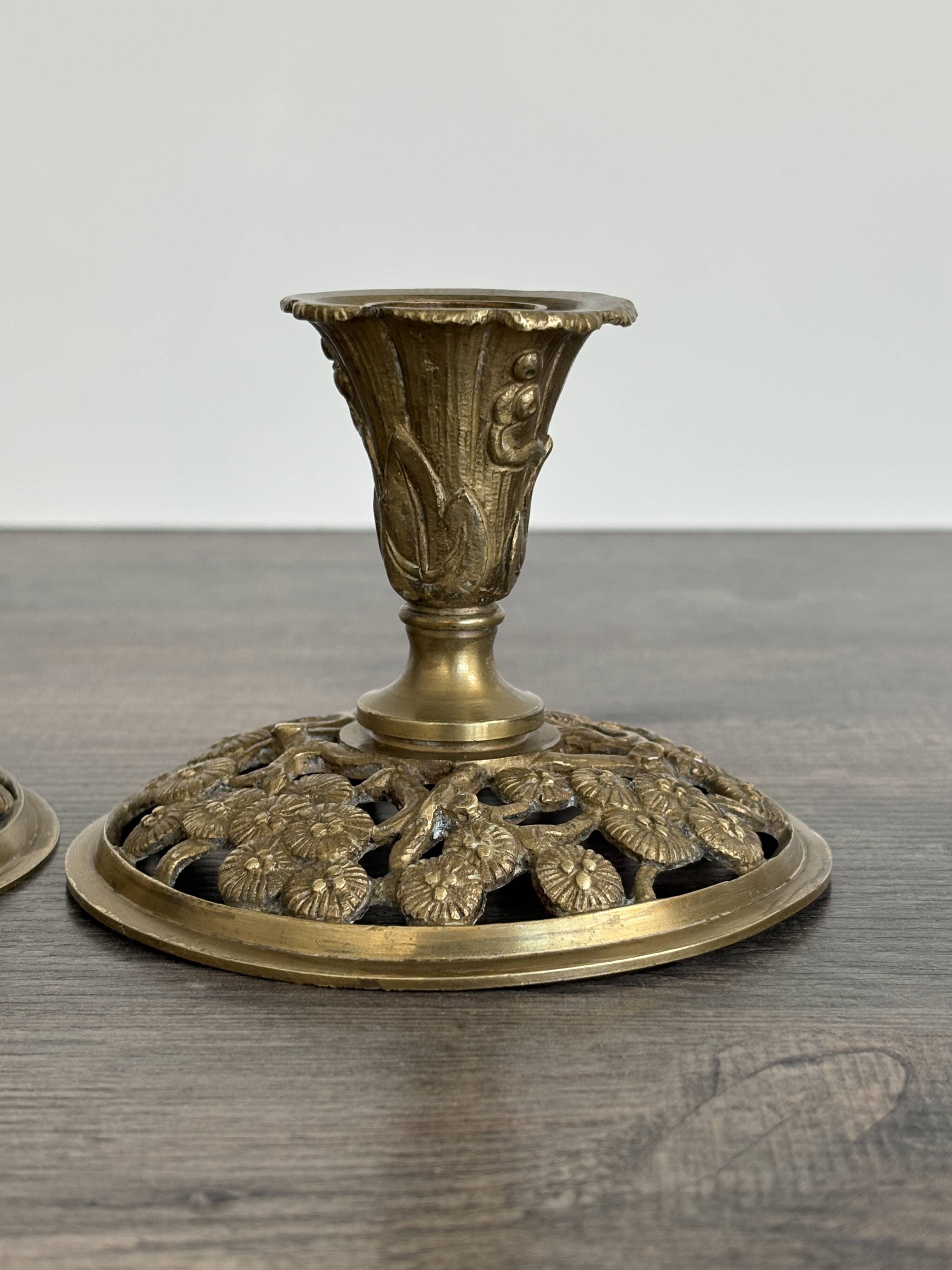 Pair of Art Nouveau Gilded Bronze Candle Holders