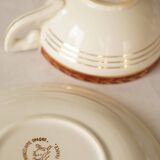 Set of 4 white, red and gold porcelain teacups, Ceranord