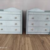 Pair of vintage bedside tables in celadon velvet