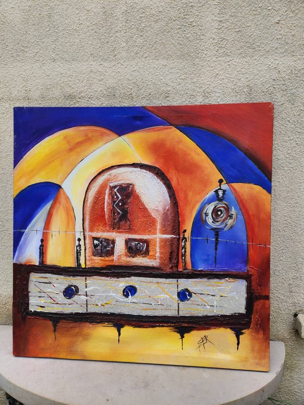 Large contemporary abstract painting signed Beyond Knowledge... the Universe