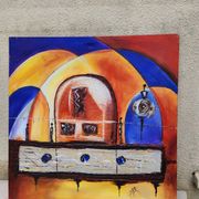 Large contemporary abstract painting signed Beyond Knowledge... the Universe
