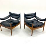 Pair of Modus armchairs in rosewood and leather, Kristian Solmer Vedel for Soren Willadsen 1960