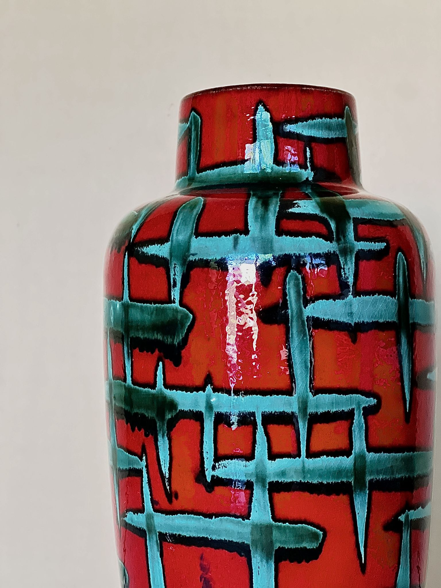 Vintage West-Germany vase by Scheurich with handpainted Bamboo decor