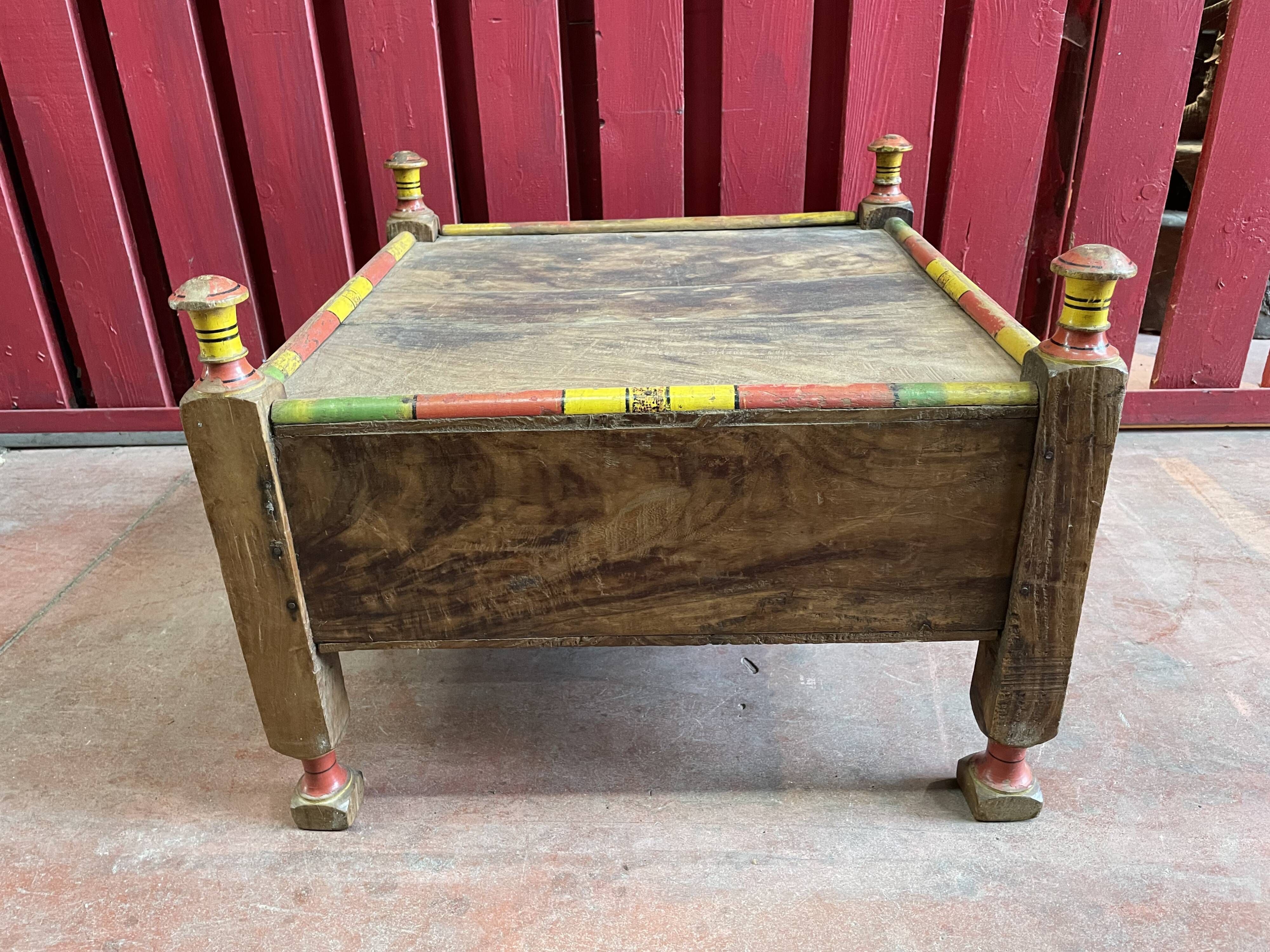 Pakistan, Punjab region. Old small tea table with traditional décor