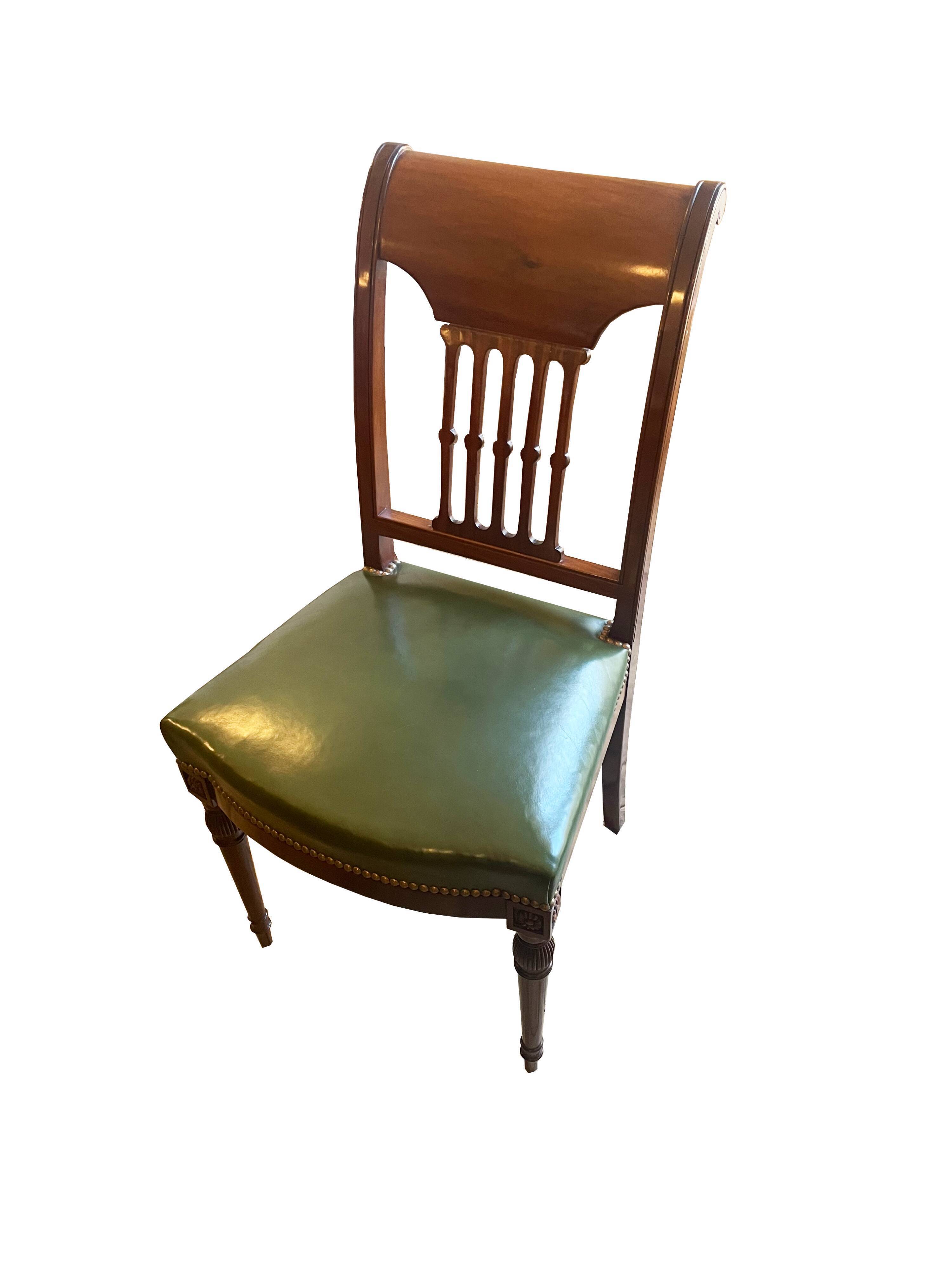 Green leather chair louis 16 style