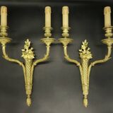 Pair of large Louis XVI style flower sconces from the 19th century - gilt bronze