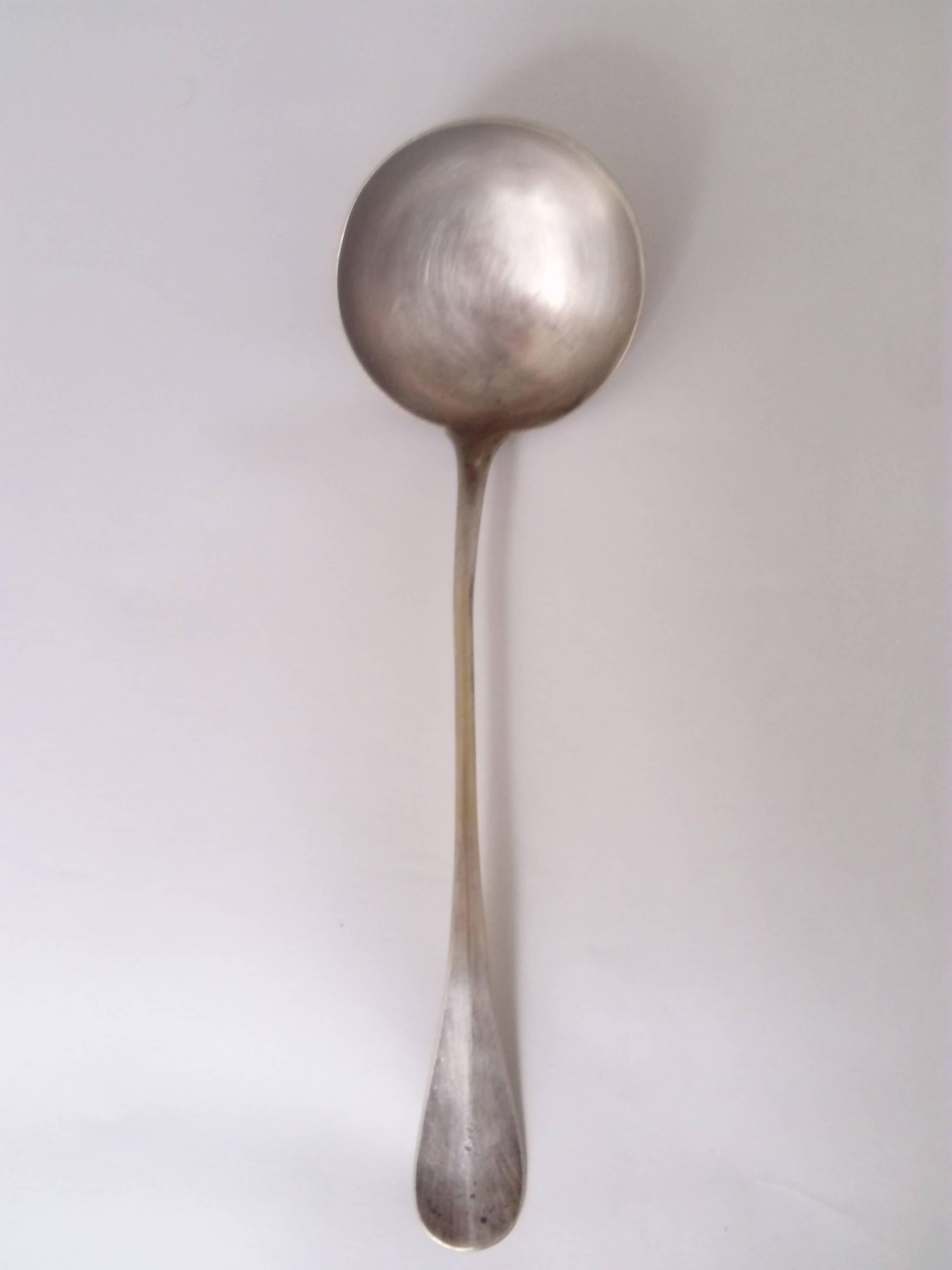 silver-plated metal ladle monogrammed PT orfevrerie L.Auzolle
