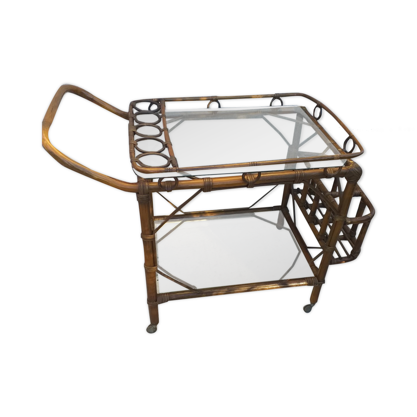 Bamboo serving trolley with wheels