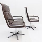 Wilkhahn Delta Highback set of 2 brown leather armchairs by Delta Design