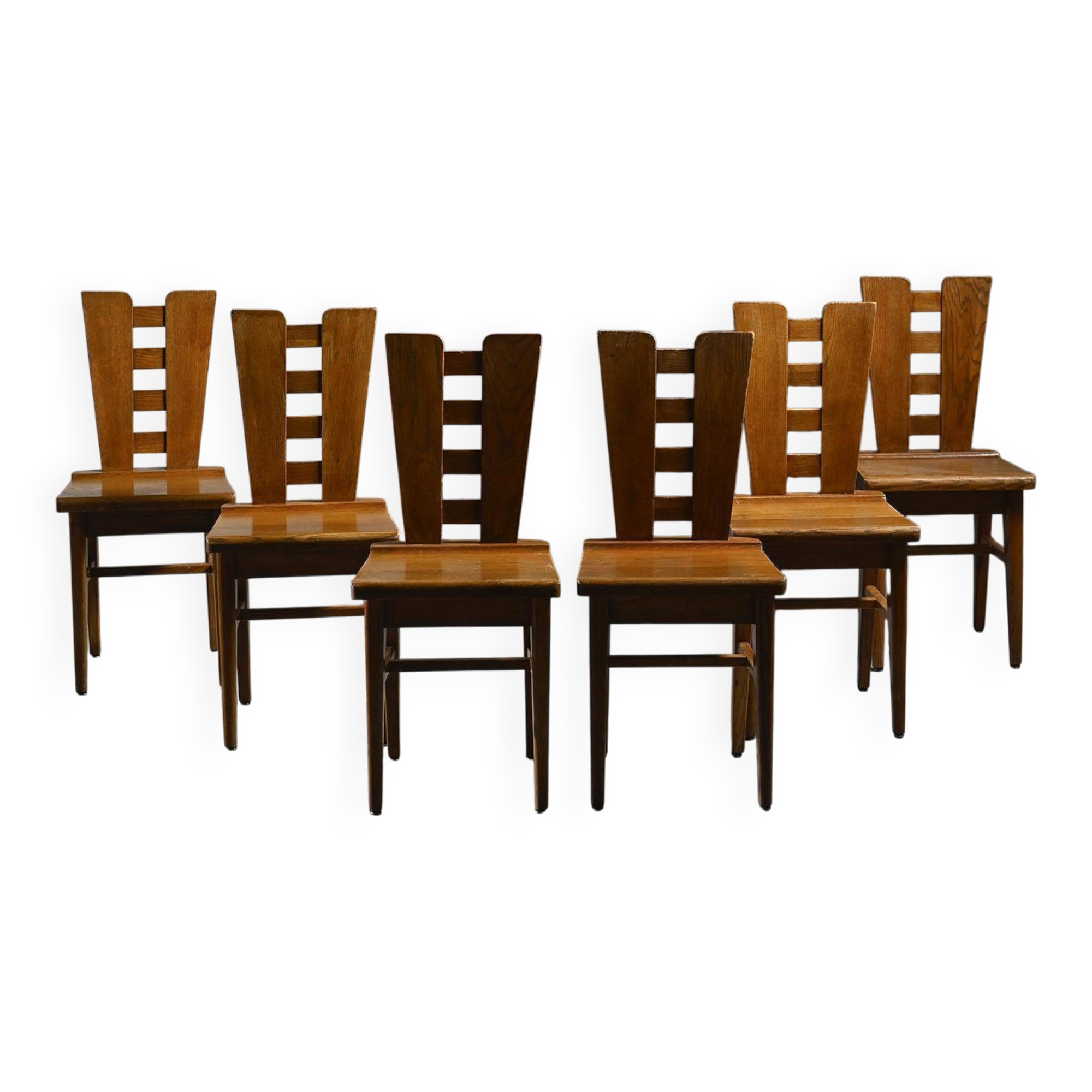 Set of six oak chairs by Henry Jacques Le Même, France circa 1940