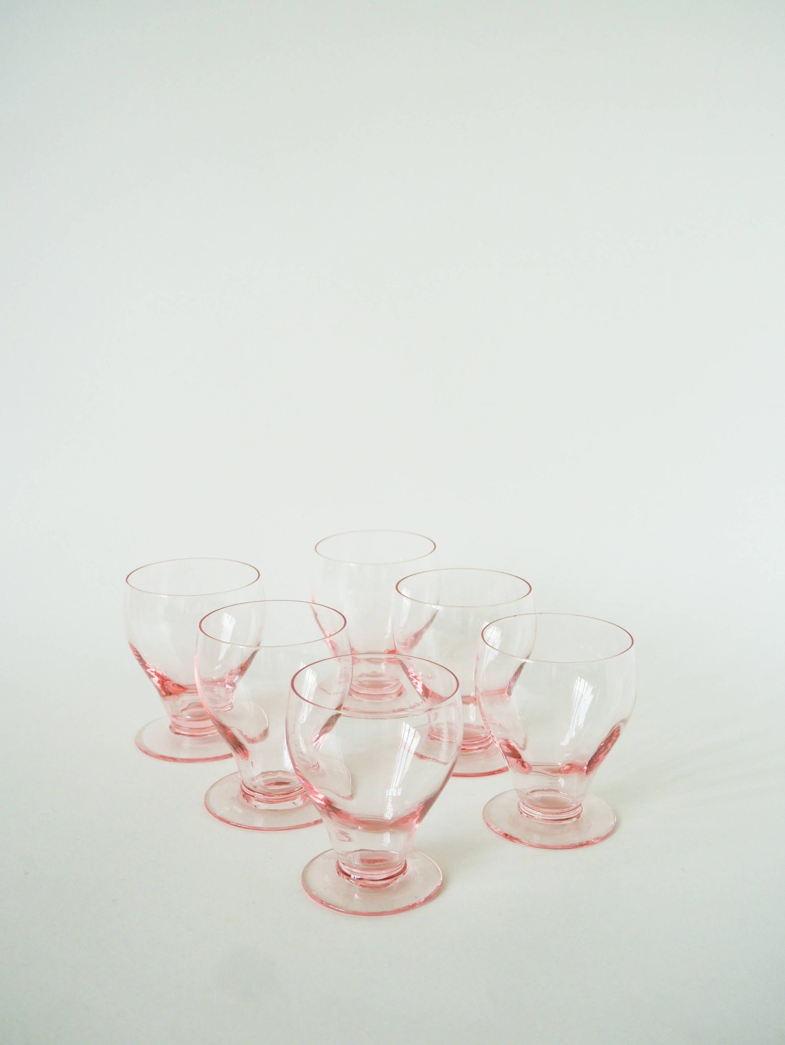 Set of 6 small wine glasses, Pink, Art Deco, 1930