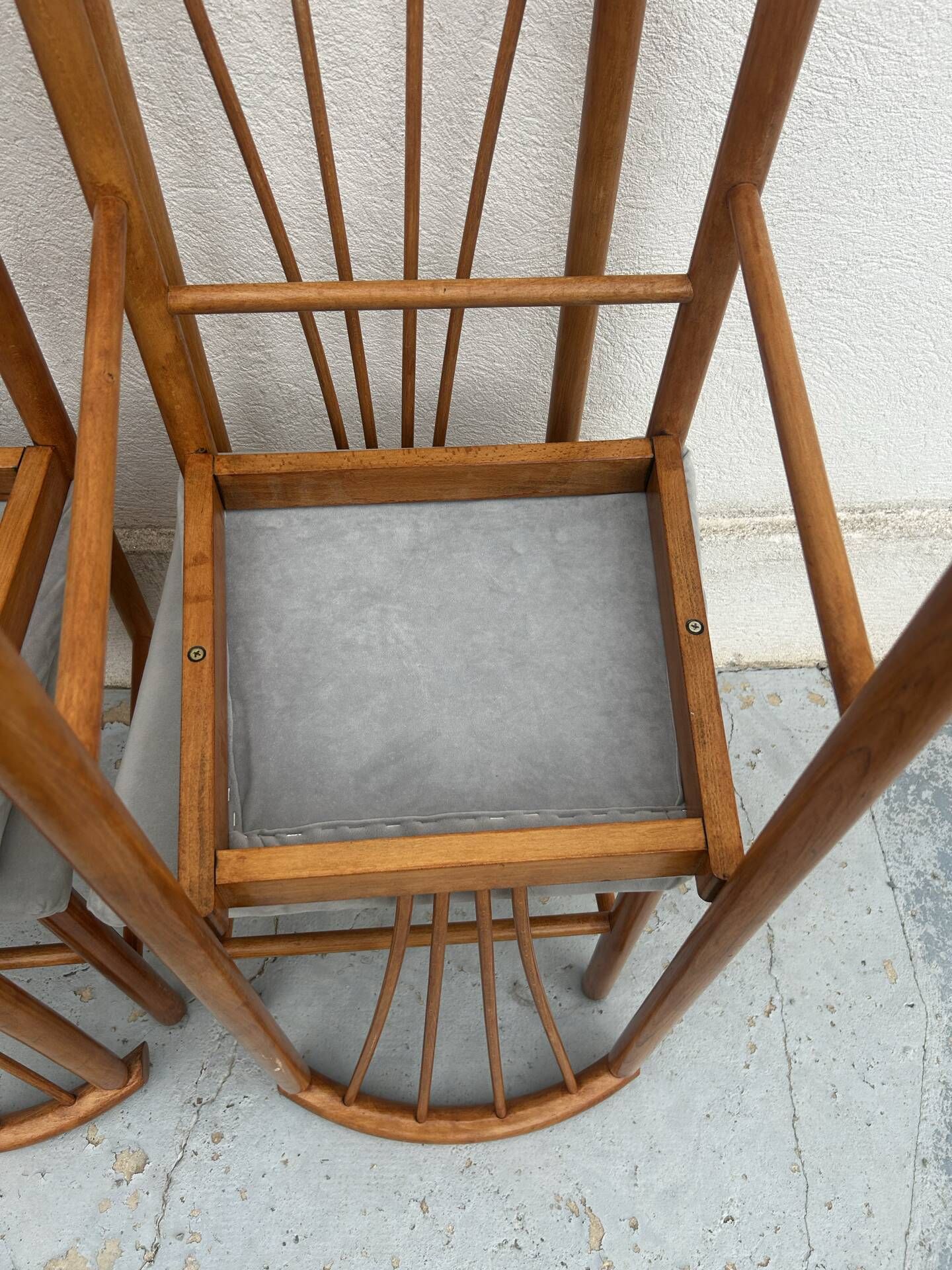 Suite de 4 chaises vintage en bois, dossier éventail, années 50/60