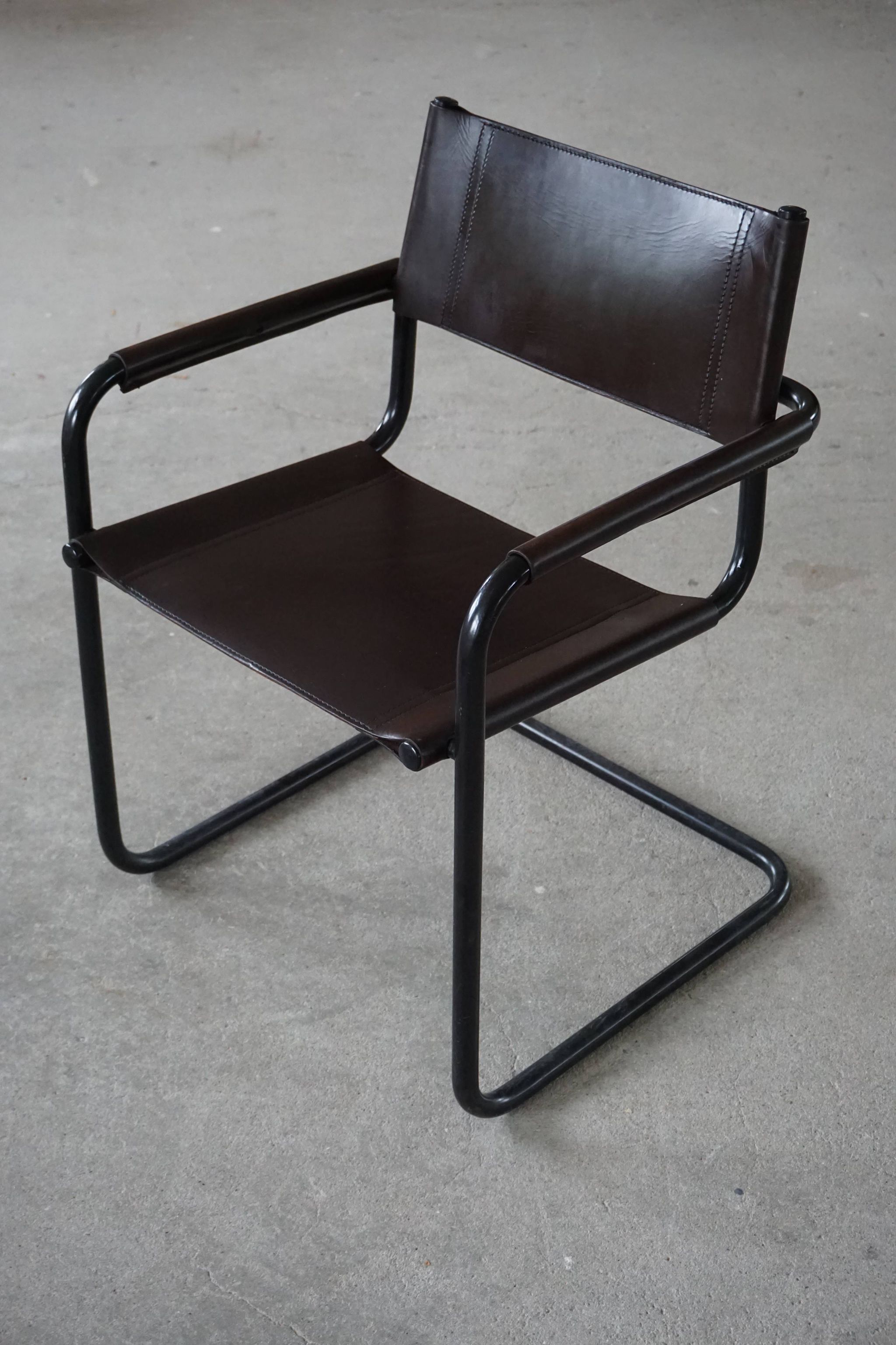 Ensemble de 6 fauteuils en porte-à-faux vintage en cuir brun par Linea Veam, Italie, années 70