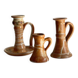 3 vintage handcrafted pottery candle holders