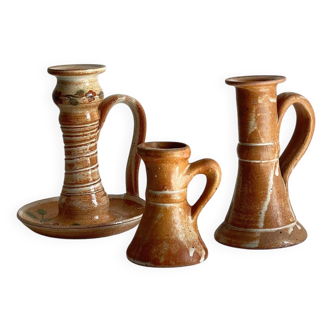 3 vintage handcrafted pottery candle holders