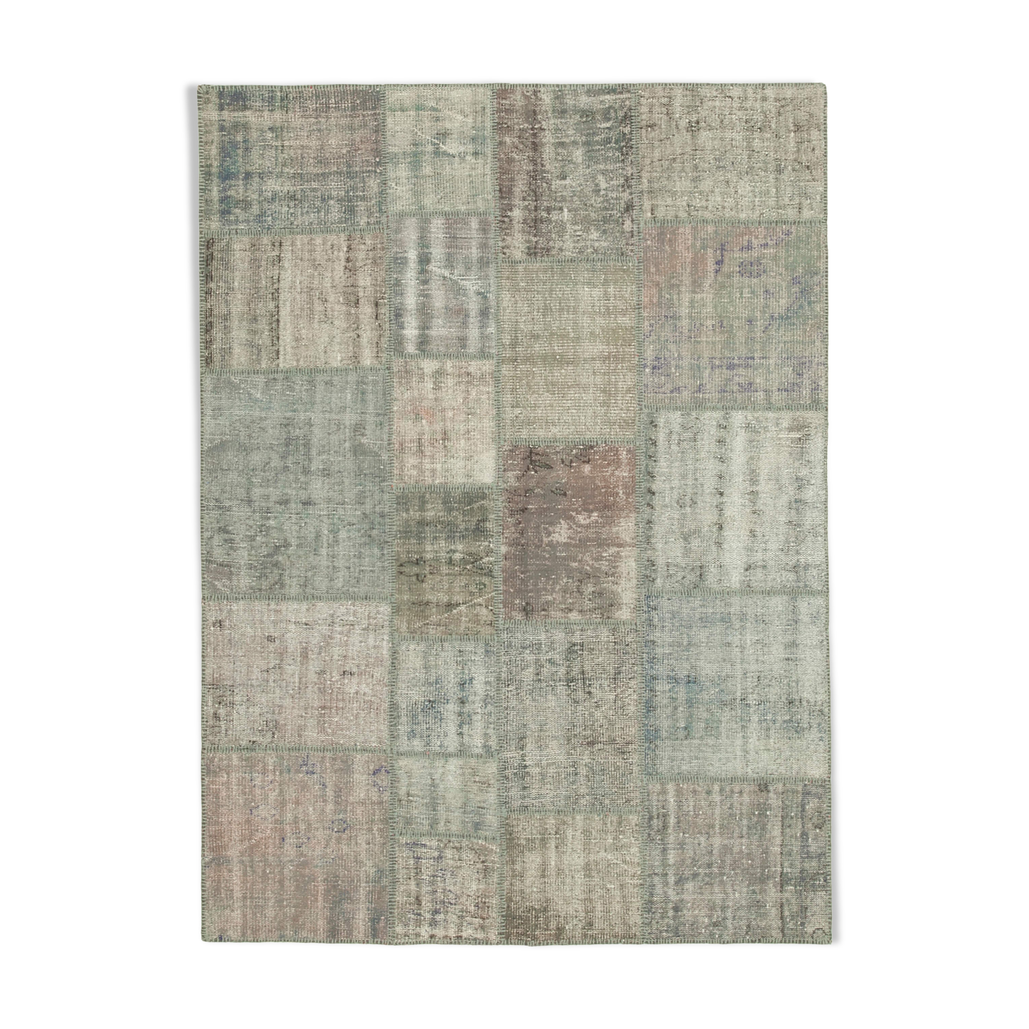 Hand-Knotted Turkish Vintage 177 cm x 243 cm Grey Patchwork Carpet