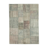 Hand-Knotted Turkish Vintage 177 cm x 243 cm Grey Patchwork Carpet