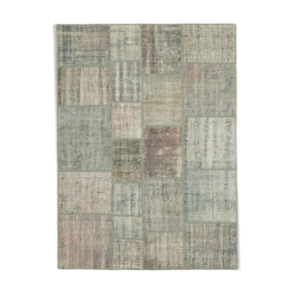 Hand-Knotted Turkish Vintage 177 cm x 243 cm Grey Patchwork Carpet