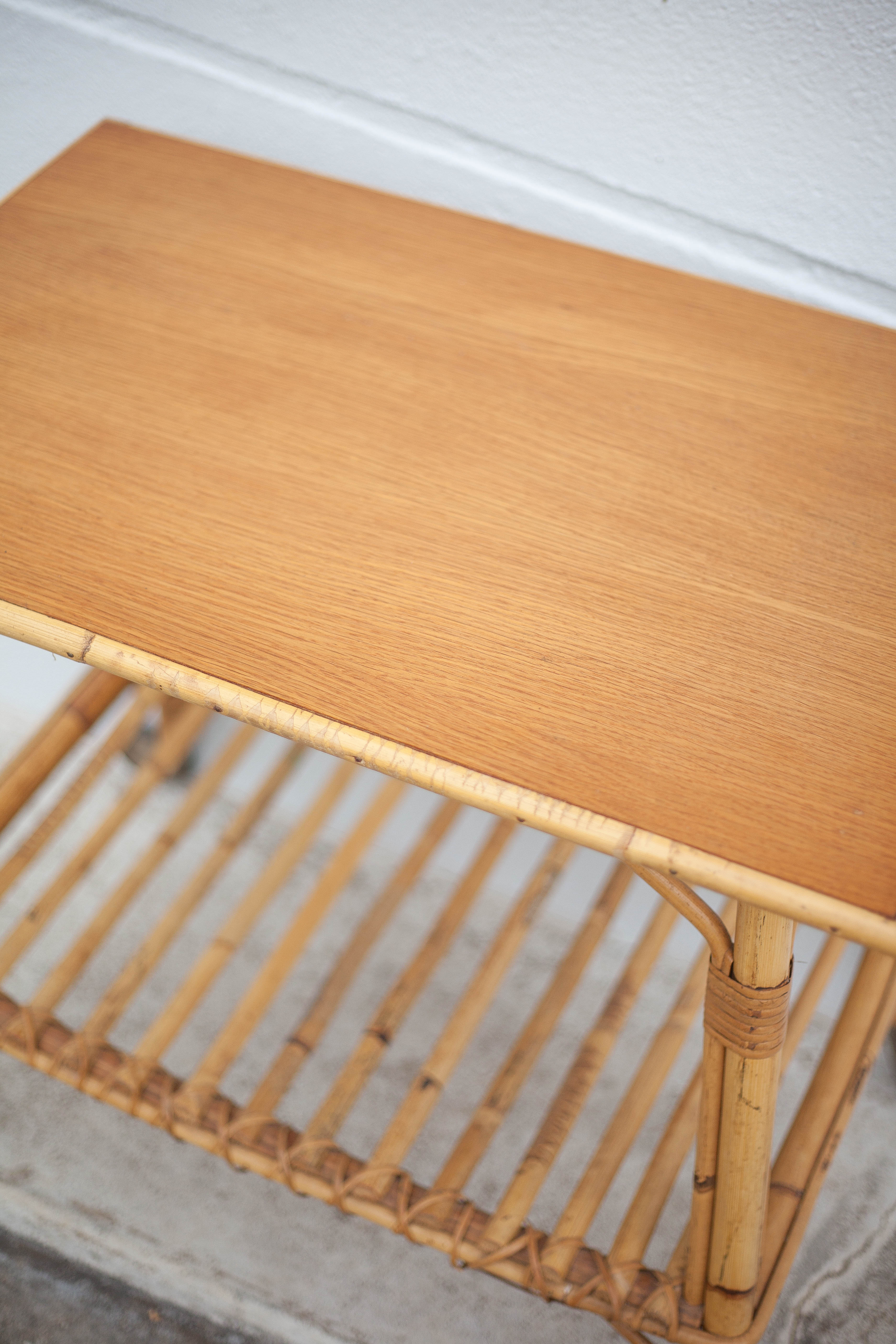 Bamboo table with wheels, bamboo service with wheels, servant, interior decoration