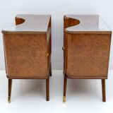 Pair of Art Deco Italian Briar Walnut Bedside Tables, 1930s