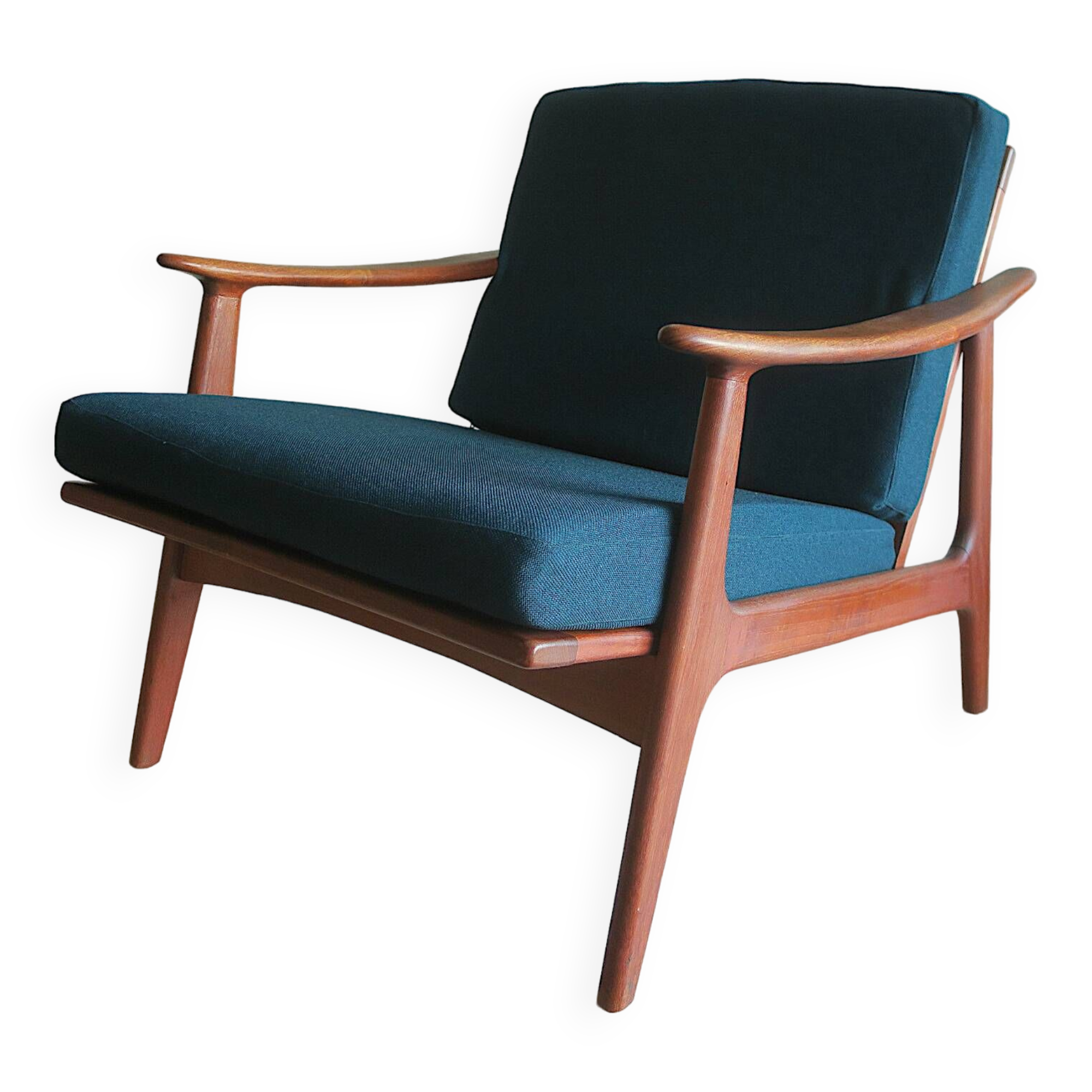 Danish teak lounge chair with blue-green cushions, 1960s
