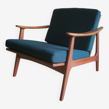 Danish teak lounge chair with blue-green cushions, 1960s