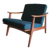 Danish teak lounge chair with blue-green cushions, 1960s