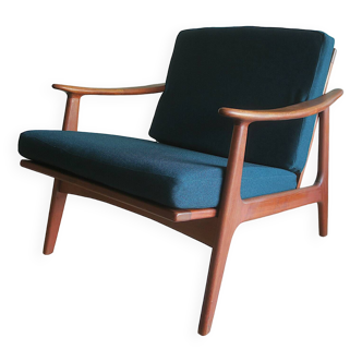 Danish teak lounge chair with blue-green cushions, 1960s