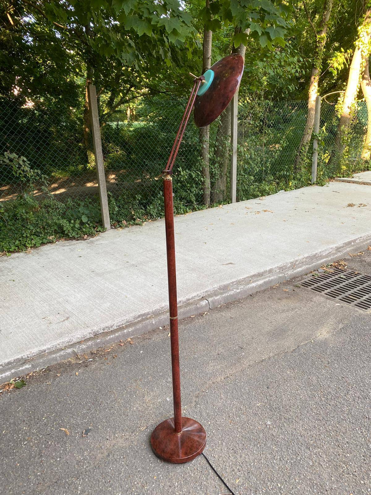 Vintage Italian floor lamp with burgundy marble effect and round dome